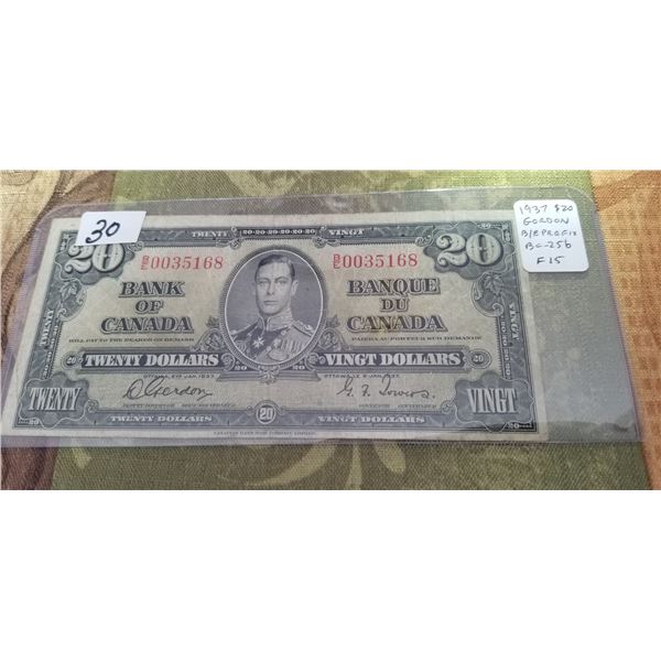 1937 $20.00 CDN. Banknote B/E0035168