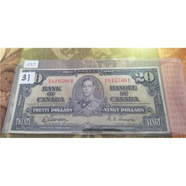 1937 $20.00 CDN. Banknote B/E6165861 Go/To