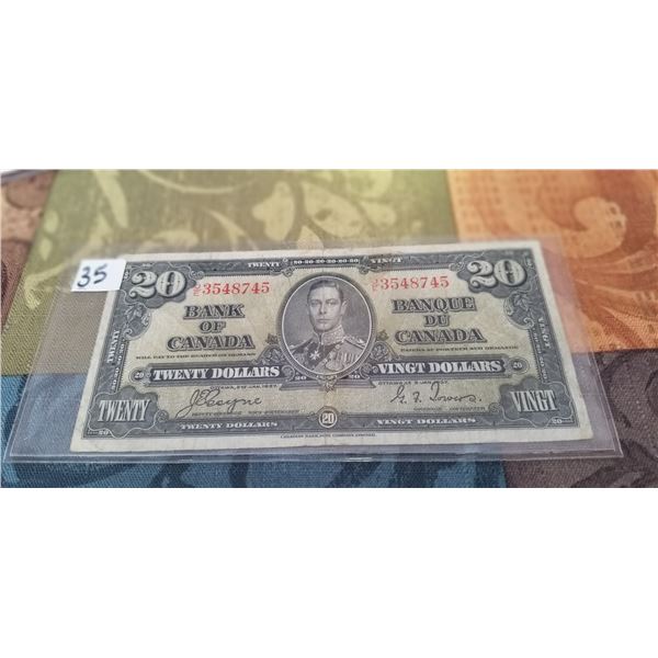 1937 $20.00 CDN. Banknote  J/E3548745 Co/To