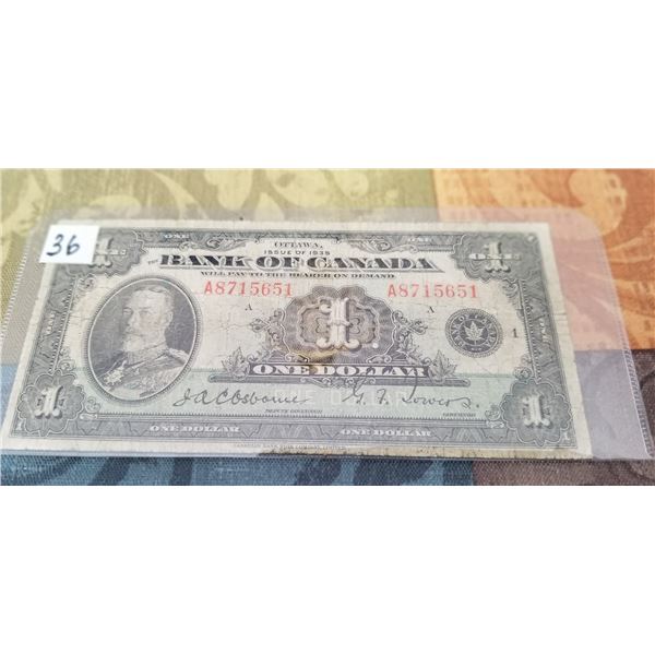 1935 $1.00 CDN Banknote A Series