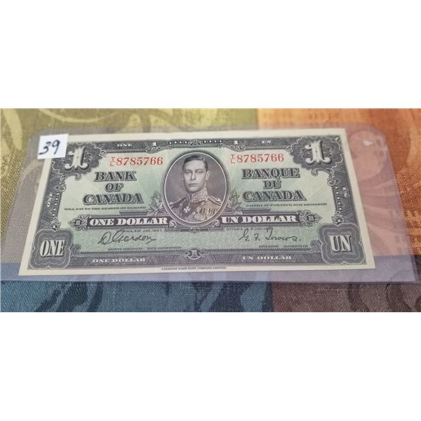 1937 $1.00 CDN. Banknote  T/L8785766 Go/To