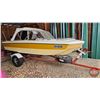 Image 1 : BOAT : 15ft Fiberglass Tri-Hull : Calkins Boat Trailer : 80hp Mariner Outboard