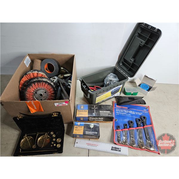 Large Variety Hand Tools / Shop Supplies / etc : - Wrenches - Pliers - Dial Indicator - Emery Cloth