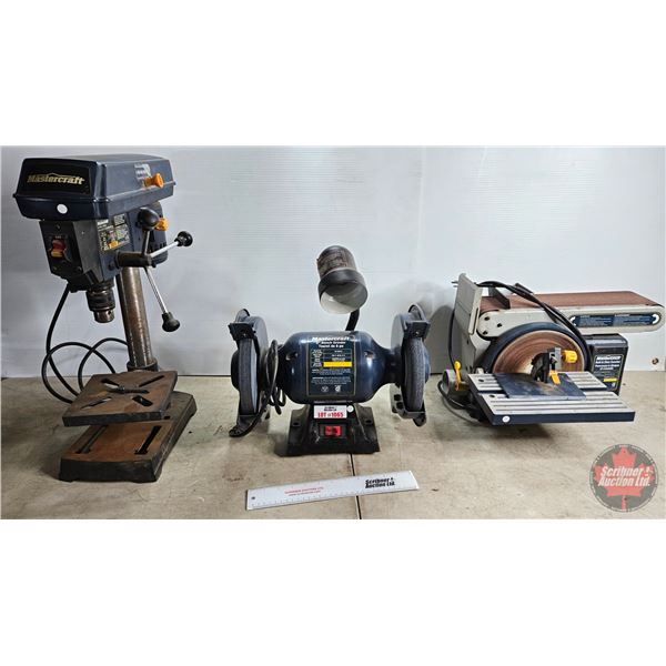 Shop Tool Combo/Group (3): - 8" Drill Press - 8" Bench Grinder - Belt & Disc Sander