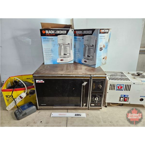 Appliance Grouping - Variety : - Microwave - Coffee Makers (2) - Water Distiller - Variety Adaptors