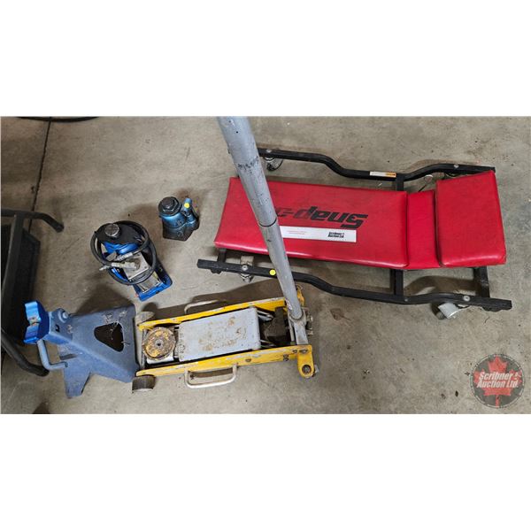 Combo: Snap-On Creeper ; Jack Stand; Bottle Jack; Air over Hydraulic Jack