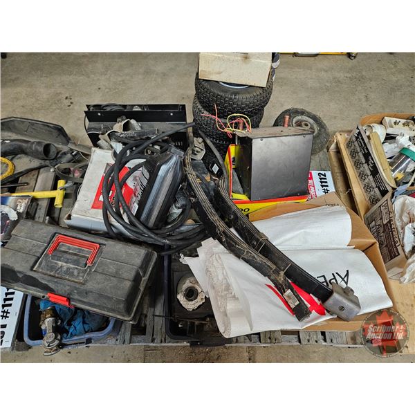 Pallet Lot : Variety of Fittings ; Leaf Springs; Small Tires; Bus Heater; etc
