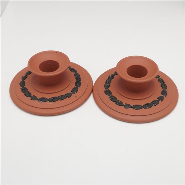 Pair of Wedgwood Terracotta Jasperware Candlesticks