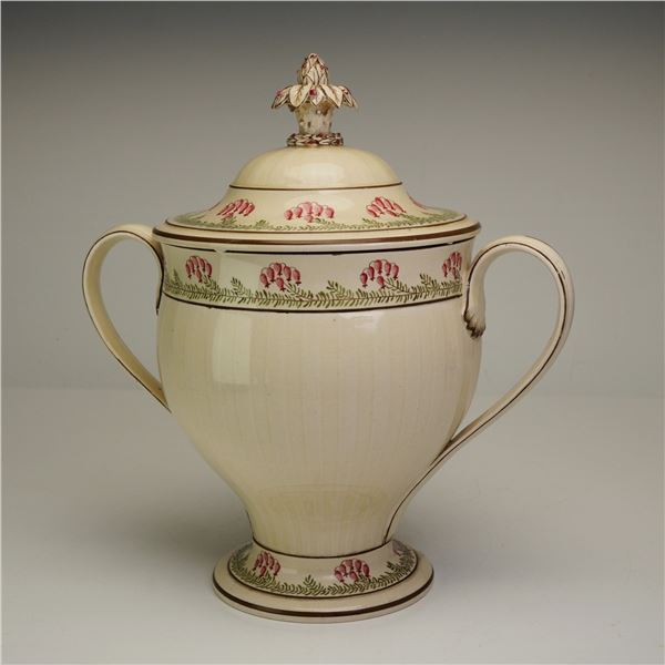 Wedgwood Creamware Double-Handled Covered Floral Motif Vase