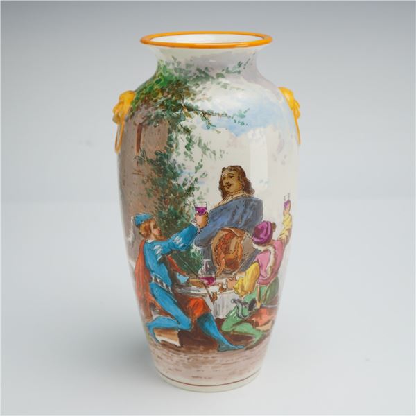 Wedgwood Creamware Vase by Edouard Rischgitz, Courtly Scene Vignette