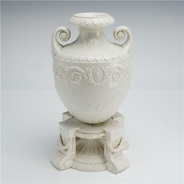 Wedgwood Queensware White Glazed Urn Vase on Pedestal