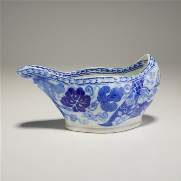 A Wedgwood Blue and White Pearlware Chinoiserie Pap Boat