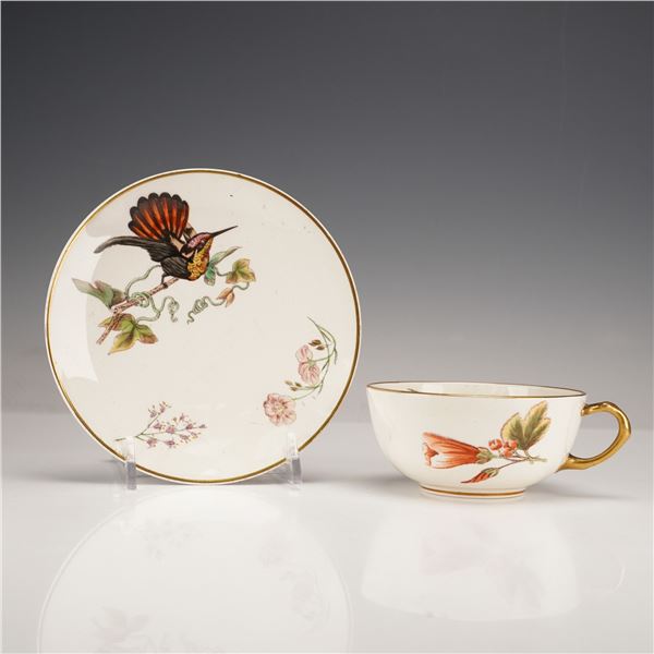 2pc Wedgwood Queensware Teacup & Saucer, Hummingbird/Butterfly/Flowers