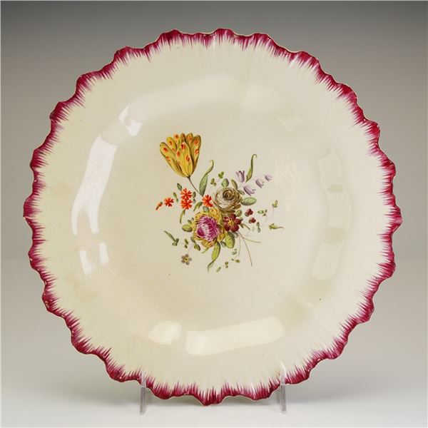 Wedgwood Creamware Floral Plate with Feathered Rim