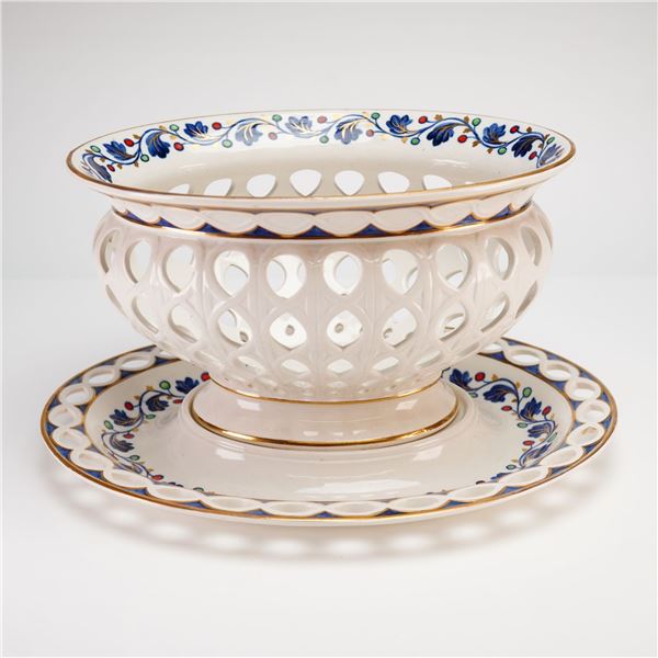 A Pair of Wedgwood Creamware Reticulated Fruit Basket and Underplate