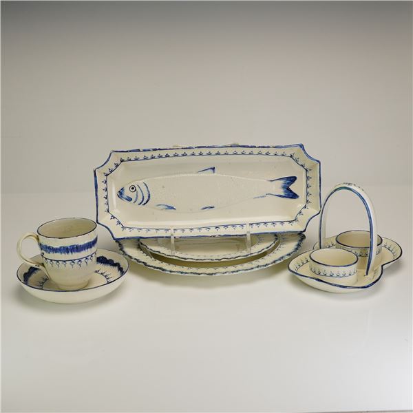 6pc Wedgwood Mared Pattern Blue and White Pearlware Tableware