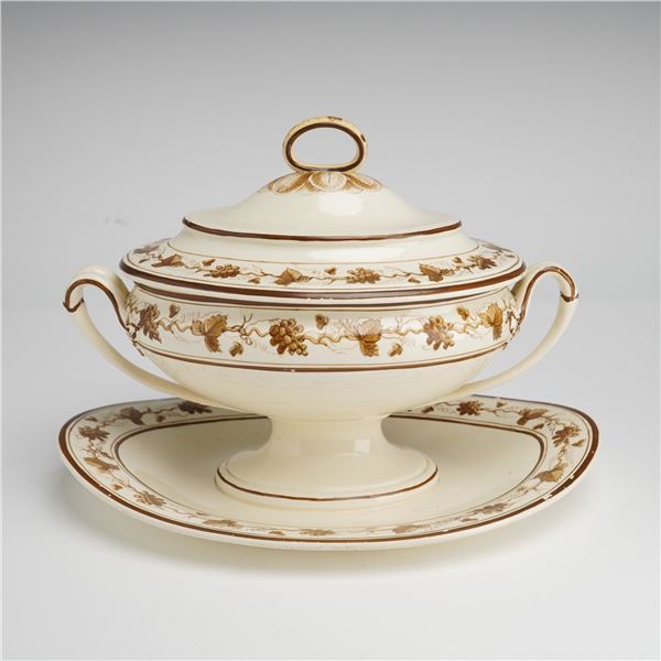 Wedgwood Etruria Creamware Footed Tureen with attached Underplate