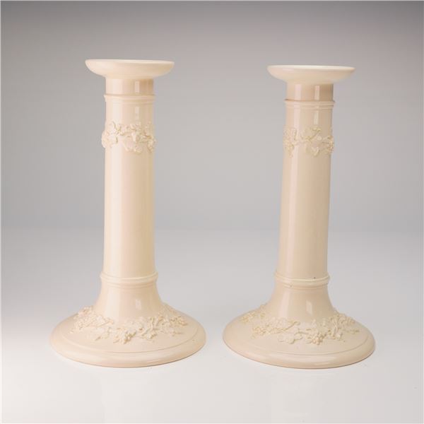 Pair of Wedgwood Embossed Queensware Creamware Candlesticks