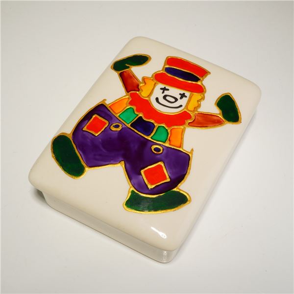 Wedgwood Lidded Box with Hand-Painted Clown Figure