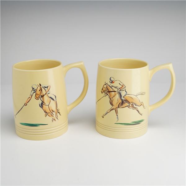 A Pair of Wedgwood Keith Murray Mugs with Hand Painted Jockeys