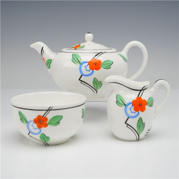 3pc Wedgwood Art Deco Hand-Painted Bone China Tea Set