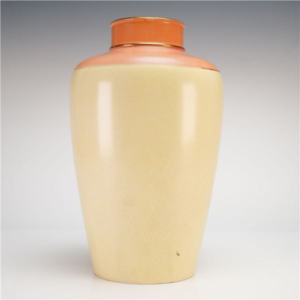 A Wedgwood Porcelain Vase in Pink and Yellow with Gold Gilded Rim Accents