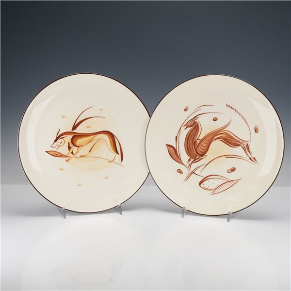 2 Wedgwood Bone China Plates, Antelope Motifs by J. R. French