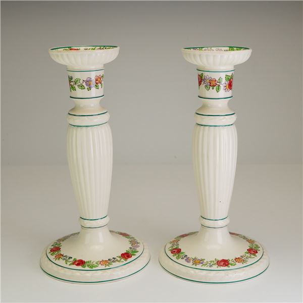 Pair of Wedgwood Etruria Belmar Pattern Ceramic Candlesticks