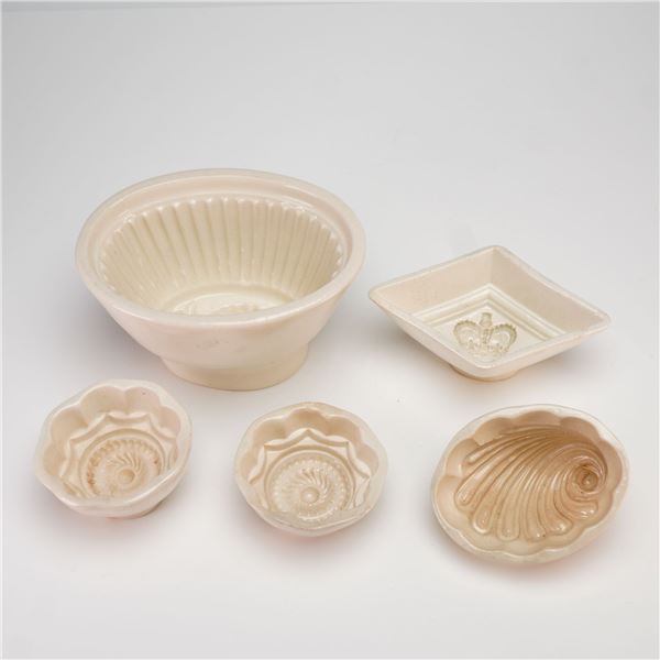 5 Wedgwood and Unmarked Glazed Stoneware Jelly Molds
