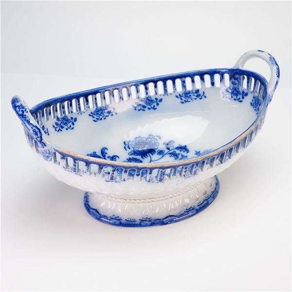 A Wedgwood Blue and White Reticulated Fruit Bowl in the Bamboo Pattern