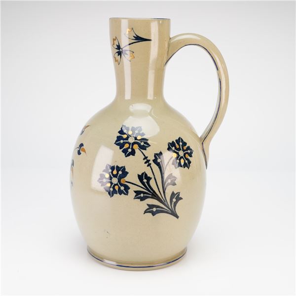 Wedgwood Earthenware Pitcher with Blue Floral and Gold Accents