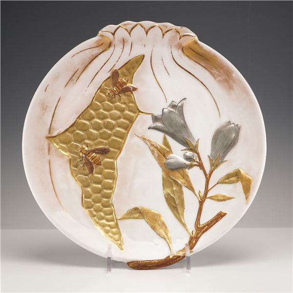 Wedgwood Art Nouveau Porcelain Plate with Bees and Pomegranate Design