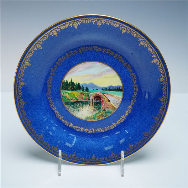 Wedgwood Blue Souffle & Gilt Cabinet Plate, Hand-Painted by H. Beardmore