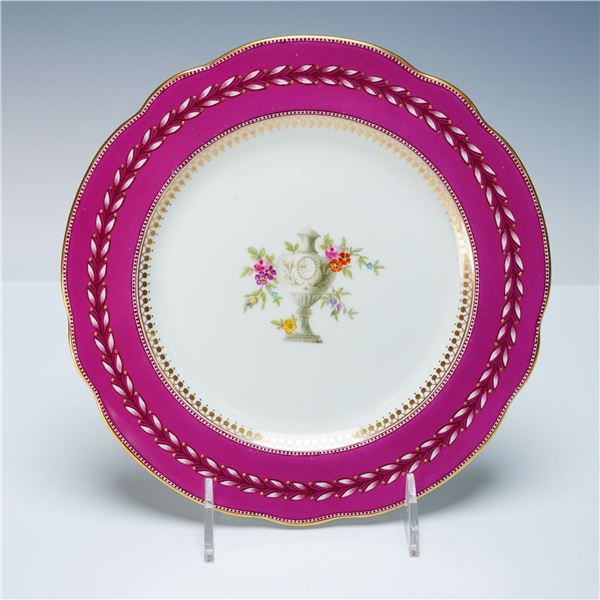 Wedgwood Porcelain Plate with Magenta Border and Gilt Urn Motif