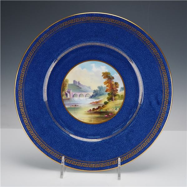 Wedgwood Powder Blue Porcelain Plate, Gold Ruins Signed A. Holland