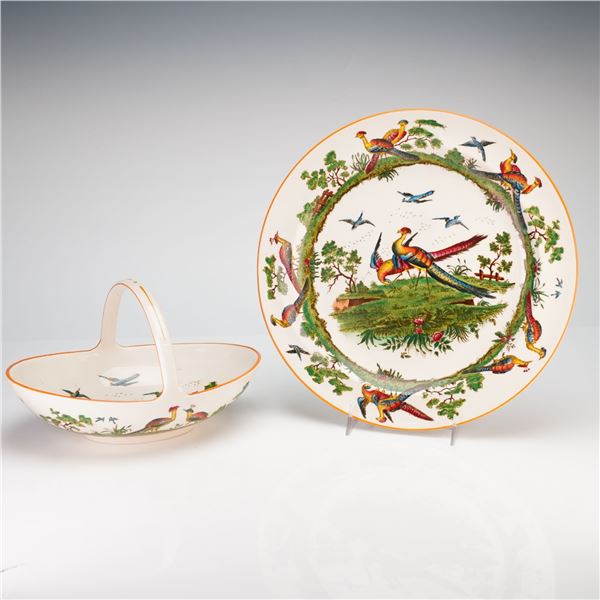2pc Wedgwood Serving Basket Bowl and Plate Featuring Asiatic Pheasants