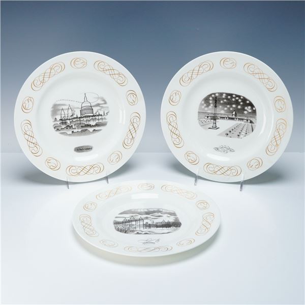 3pc Wedgwood of Barlaston Laurence Whistler Plates, Outlines of Grandeur
