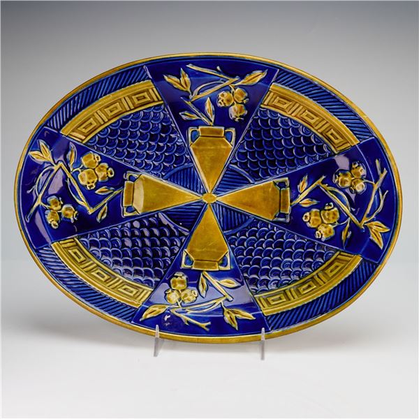 Wedgwood Majolica Japonisme Cobalt Blue Pickle and Fork Platter, Dated 1879