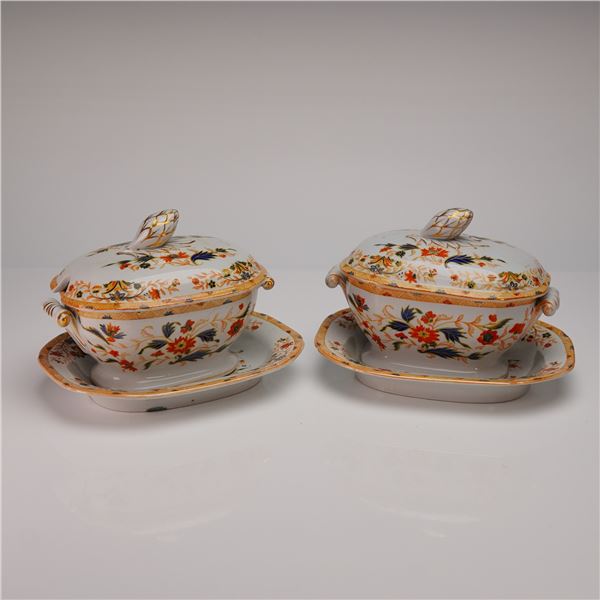 2 Wedgwood's Stone China Sauce Tureens with Underplates