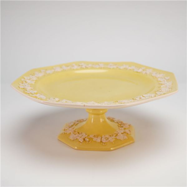 Wedgwood Etruria Embossed Queen's Ware Yellow Octagonal Pedestal Cake Stand