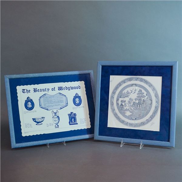 2pc Framed Wedgwood Art Prints, Willow Pattern & Beauty of Placemats