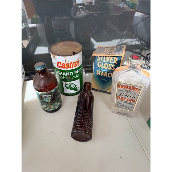 Vintage bottle bottles, and cans