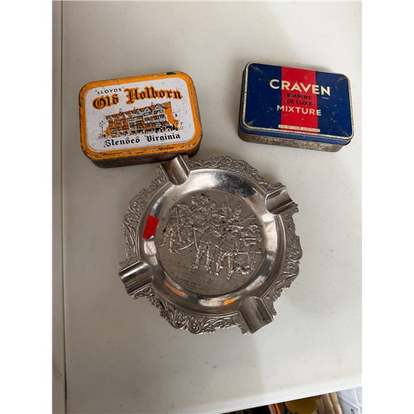 Vintage tins and ashtray