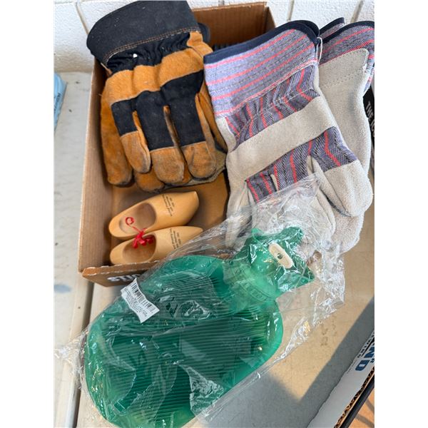 Work, gloves, hot water bottle, snow scraper, etc.