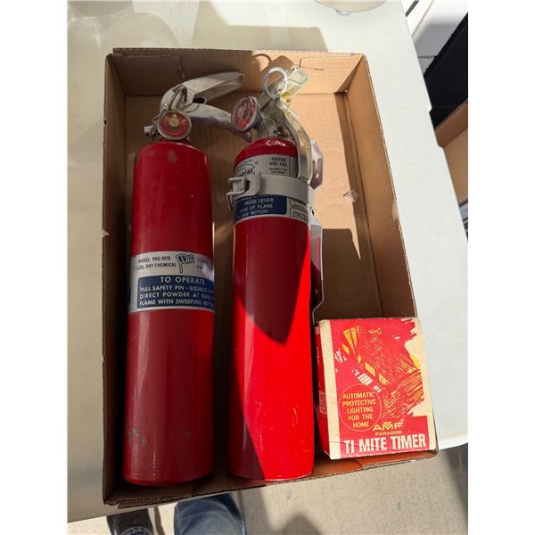 Fire, extinguisher, and automatic protective lighting