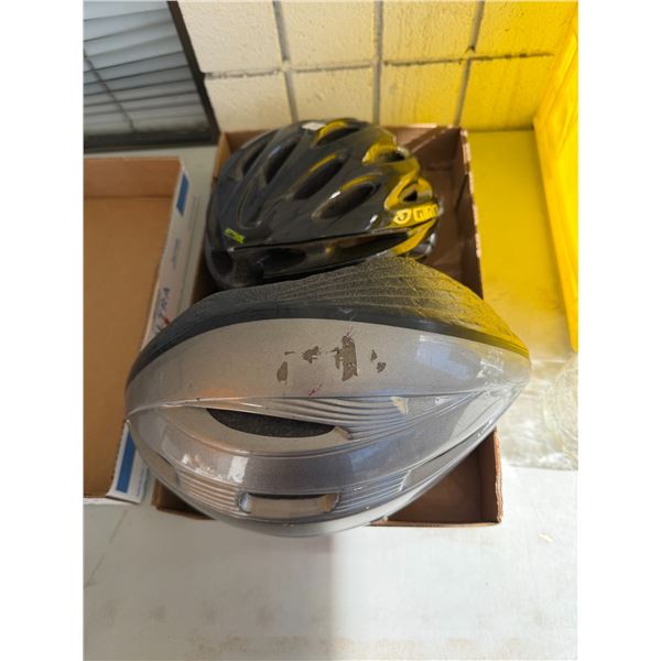 Two bike helmets
