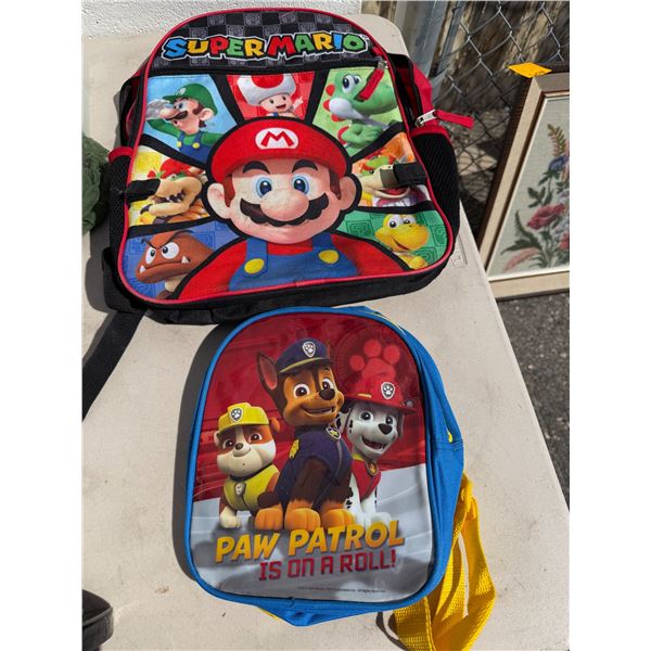 Super Mario, backpack and paw patrol bag