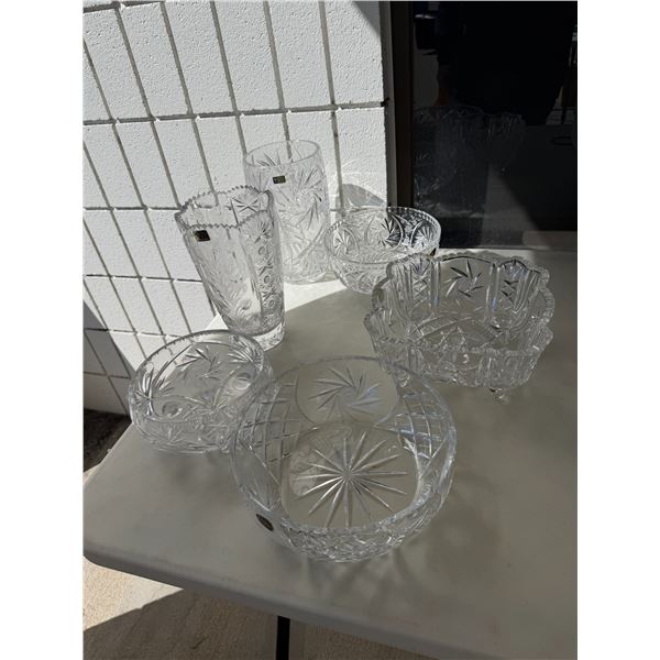 Crystal vases and bowls, footed, and other