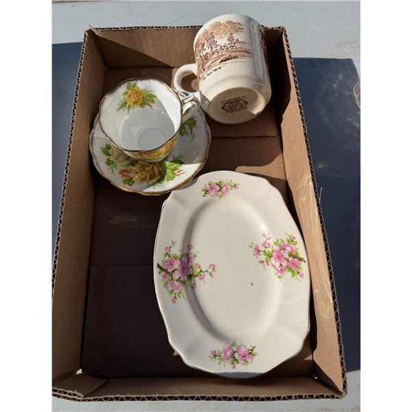 Tea, cups, sausage, mug, and dish