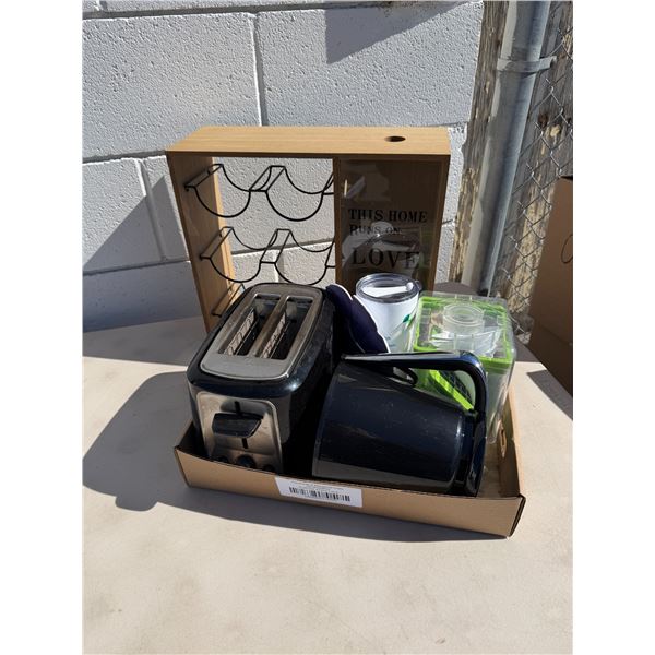 Kitchen items and wine rack